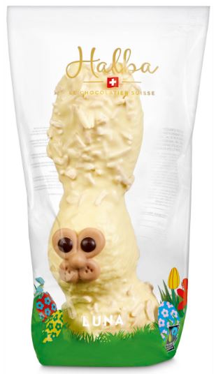 Schokoladenhase weiss dekoriert mit Mandeln & Marzipan