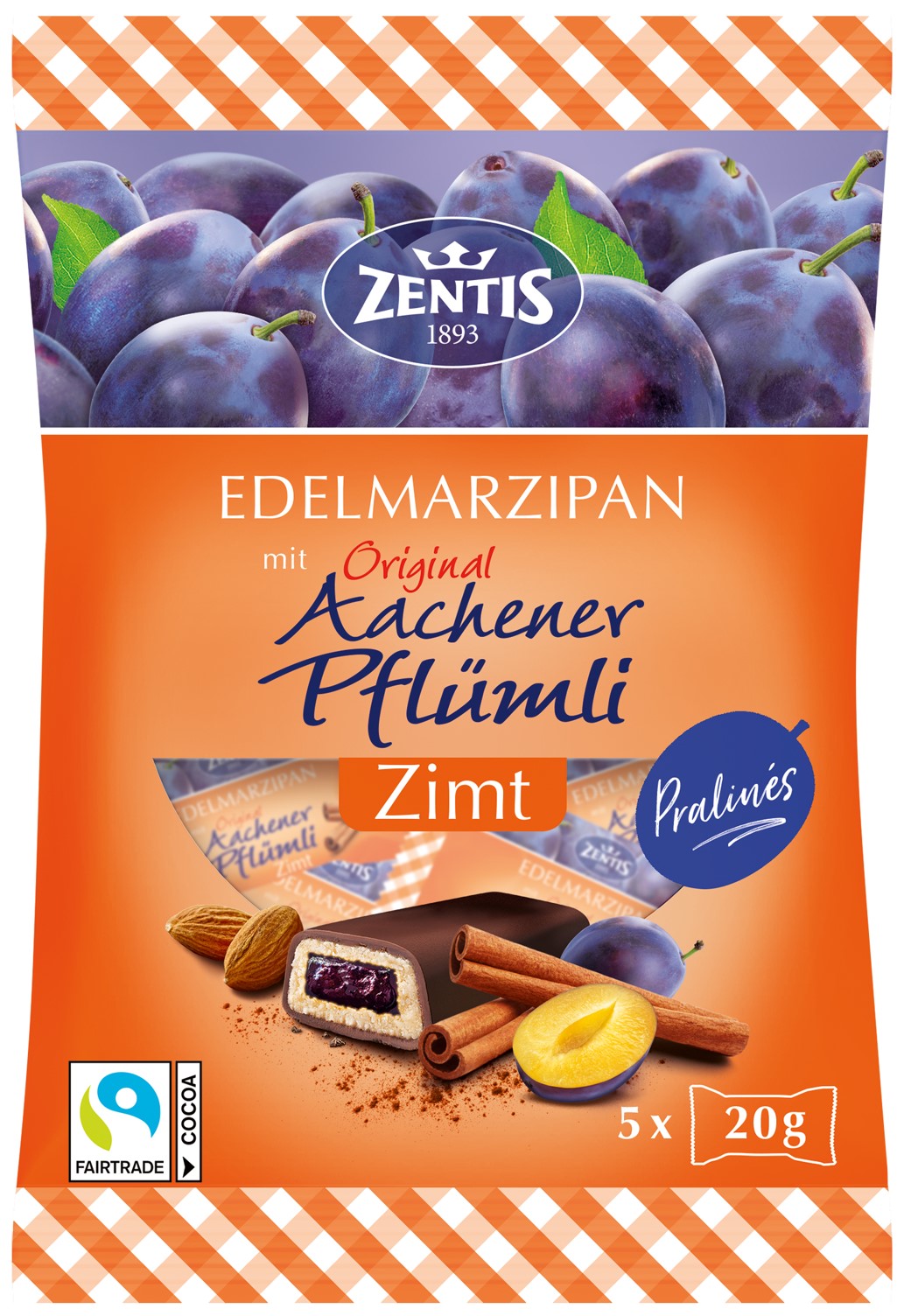 Edelmarzipan Aachener Pflümli Pralinés Typ Zimt